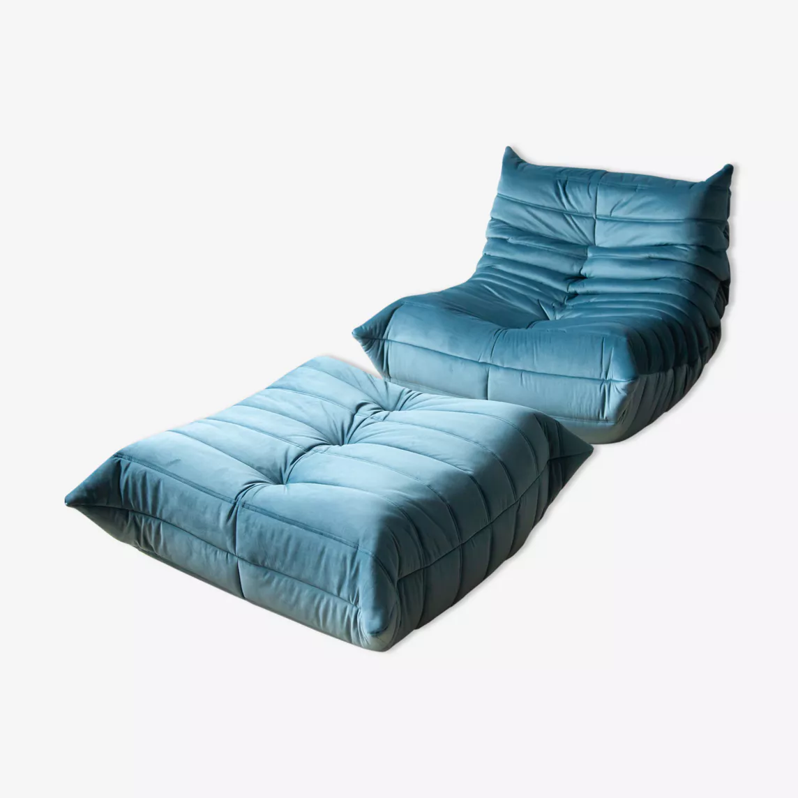 Togo armchair and ottoman set velvet sea blue