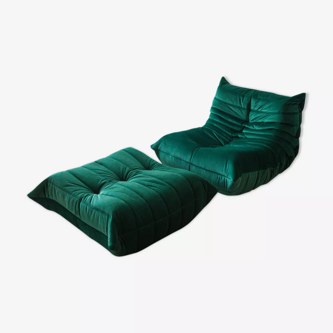 Togo Armchair and Ottoman Set Velvet Emerald Green