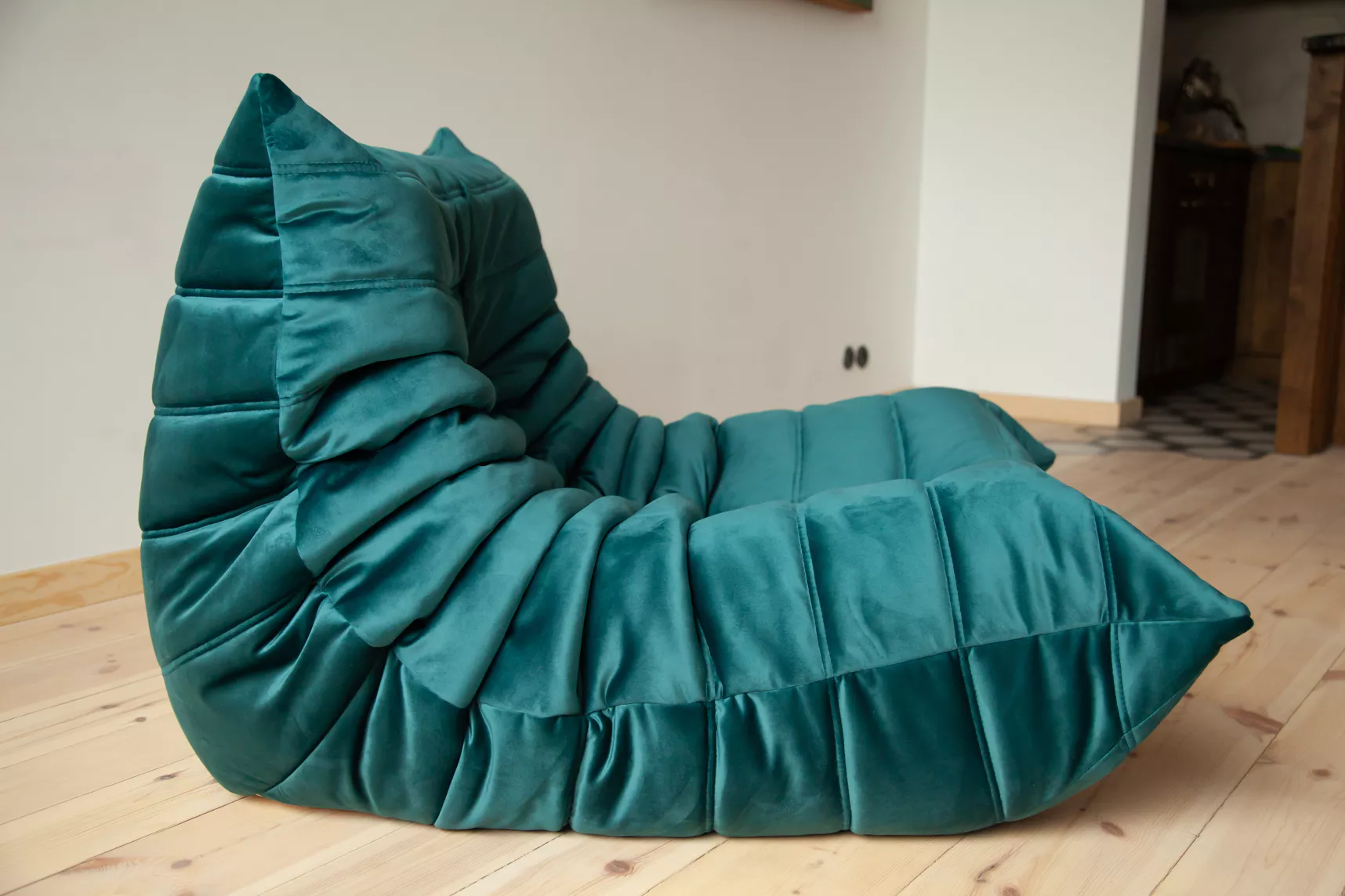 Togo Armchair and Ottoman Set Velvet Petrol
