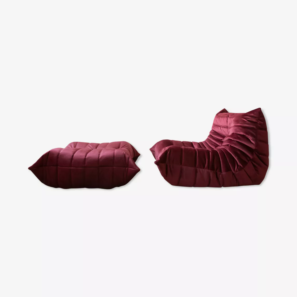 Togo armchair and ottoman set velvet burgundy