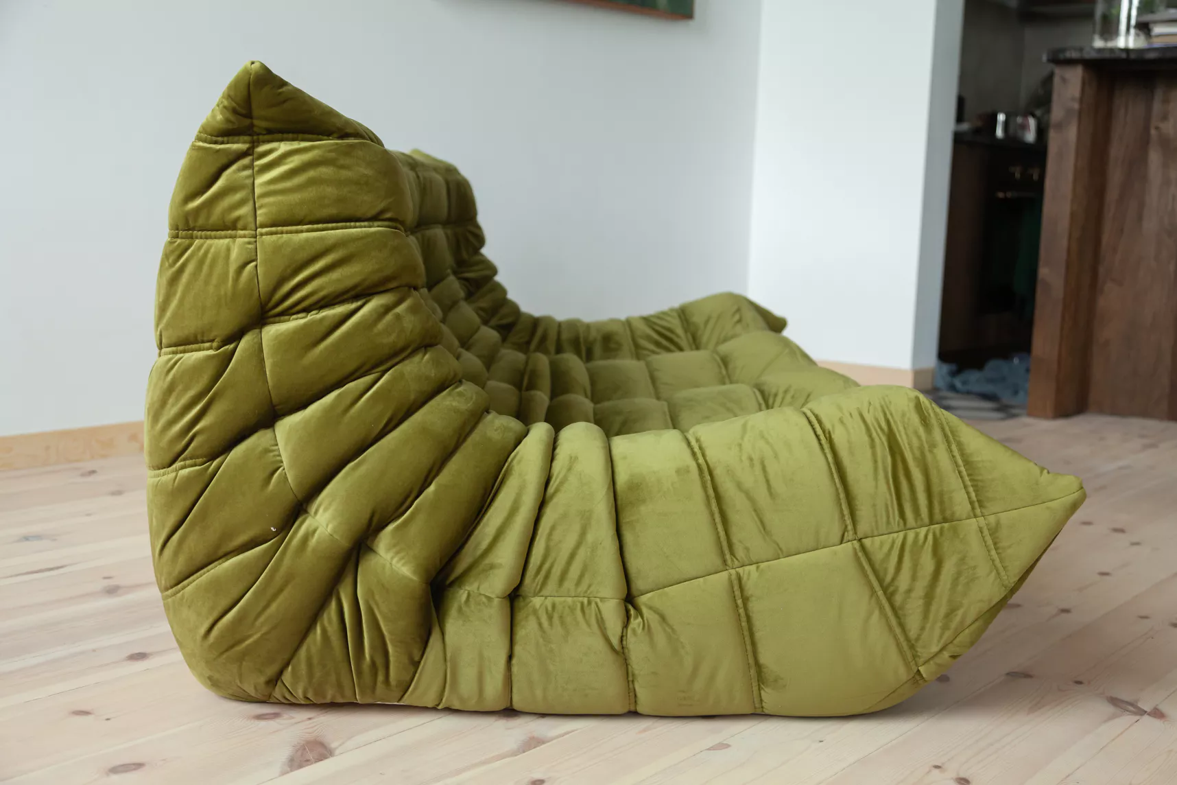 Togo Sofa 3-seater velvet olive green