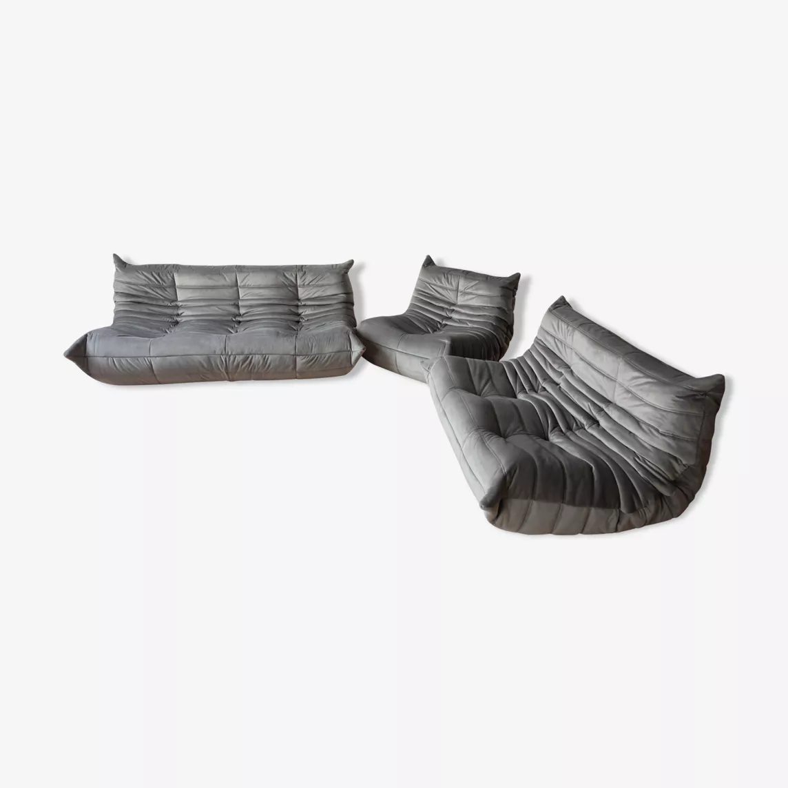 Togo Lounge Set 3-pc. Velvet Silver-Gray