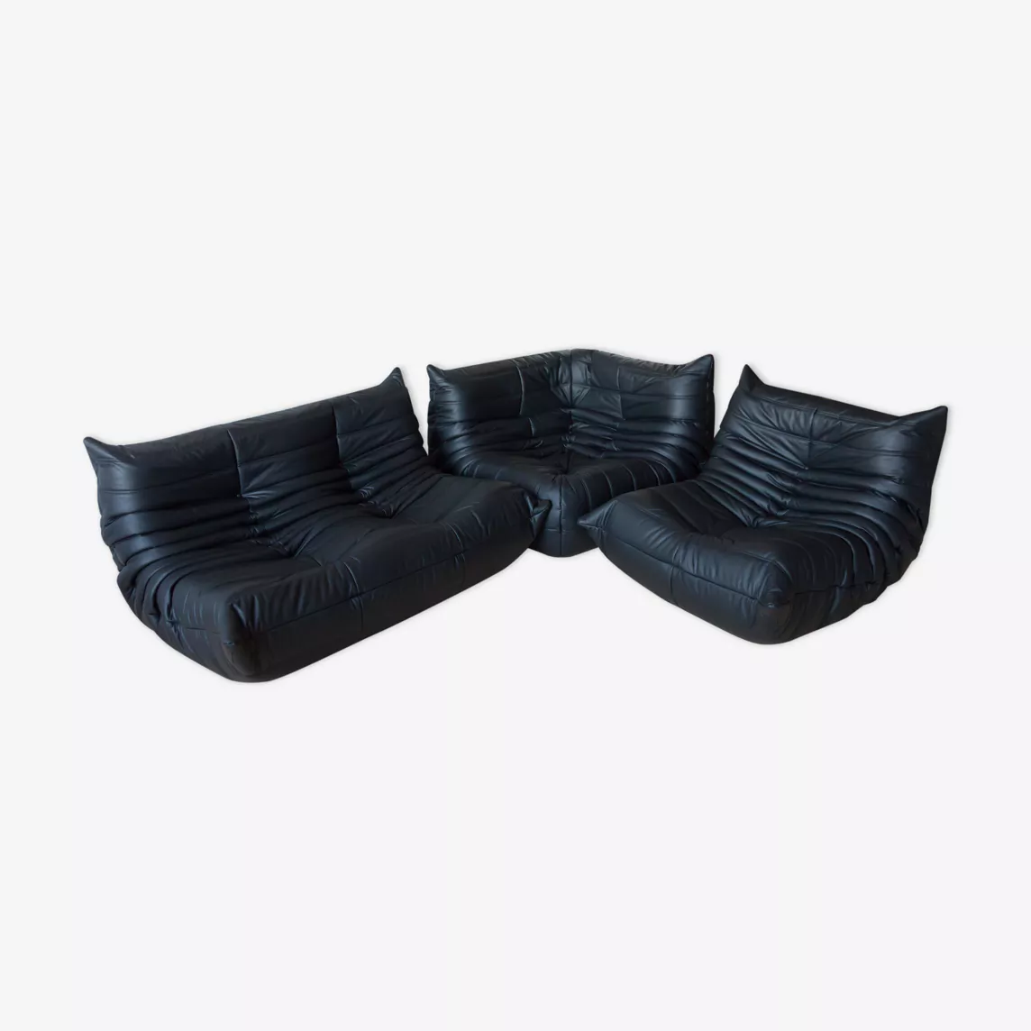 Set Lounge Togo da 3 pezzi in pelle Madras nera