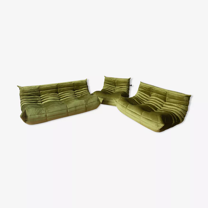 Togo Lounge Set 3-pc. Velvet Olive Green