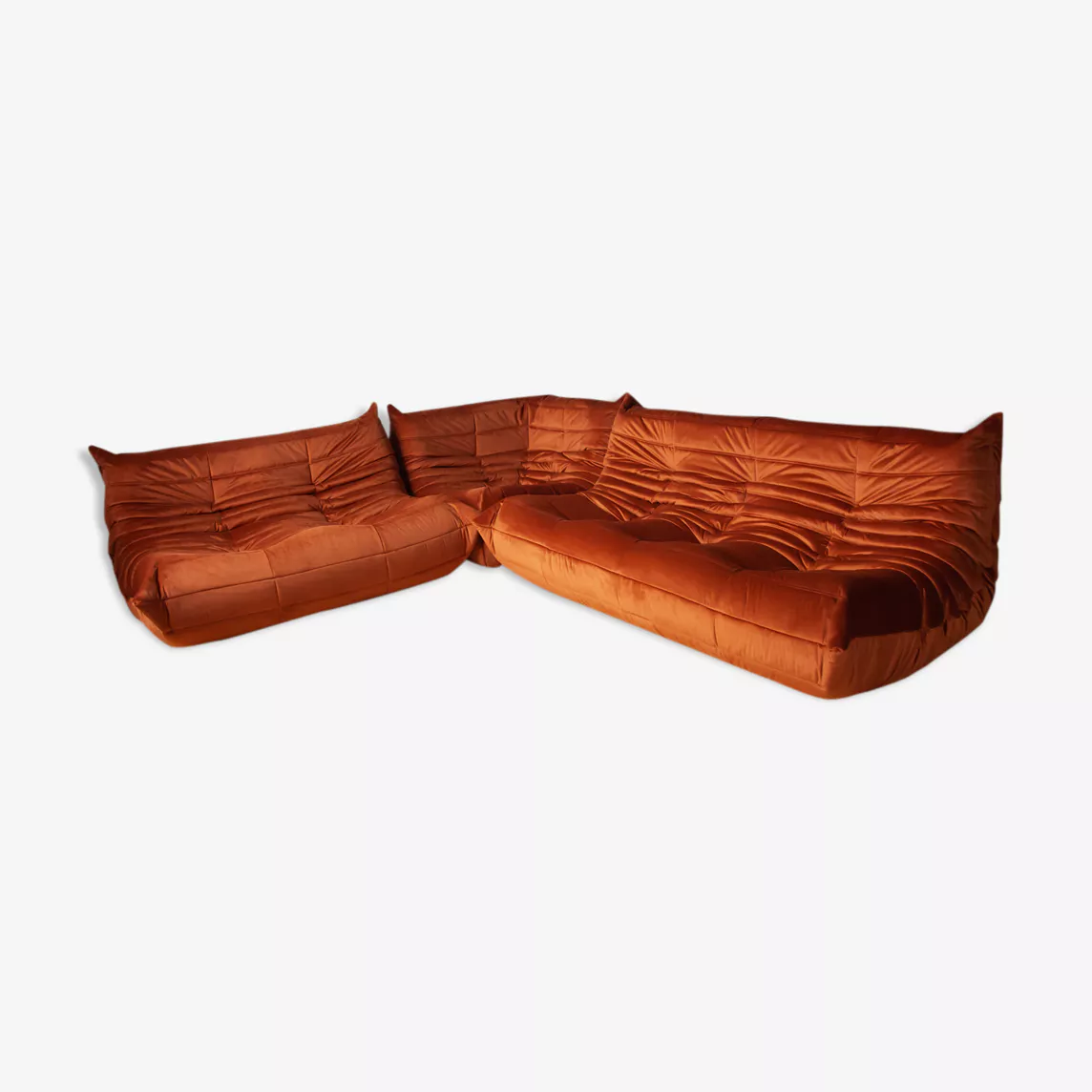 Togo Lounge Set 3-piece Velvet Amber-Orange