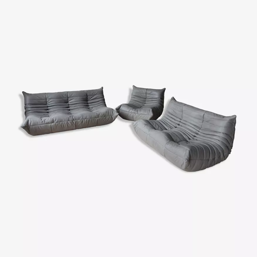Togo Lounge Set 3-piece Madras Leather Ash Grey