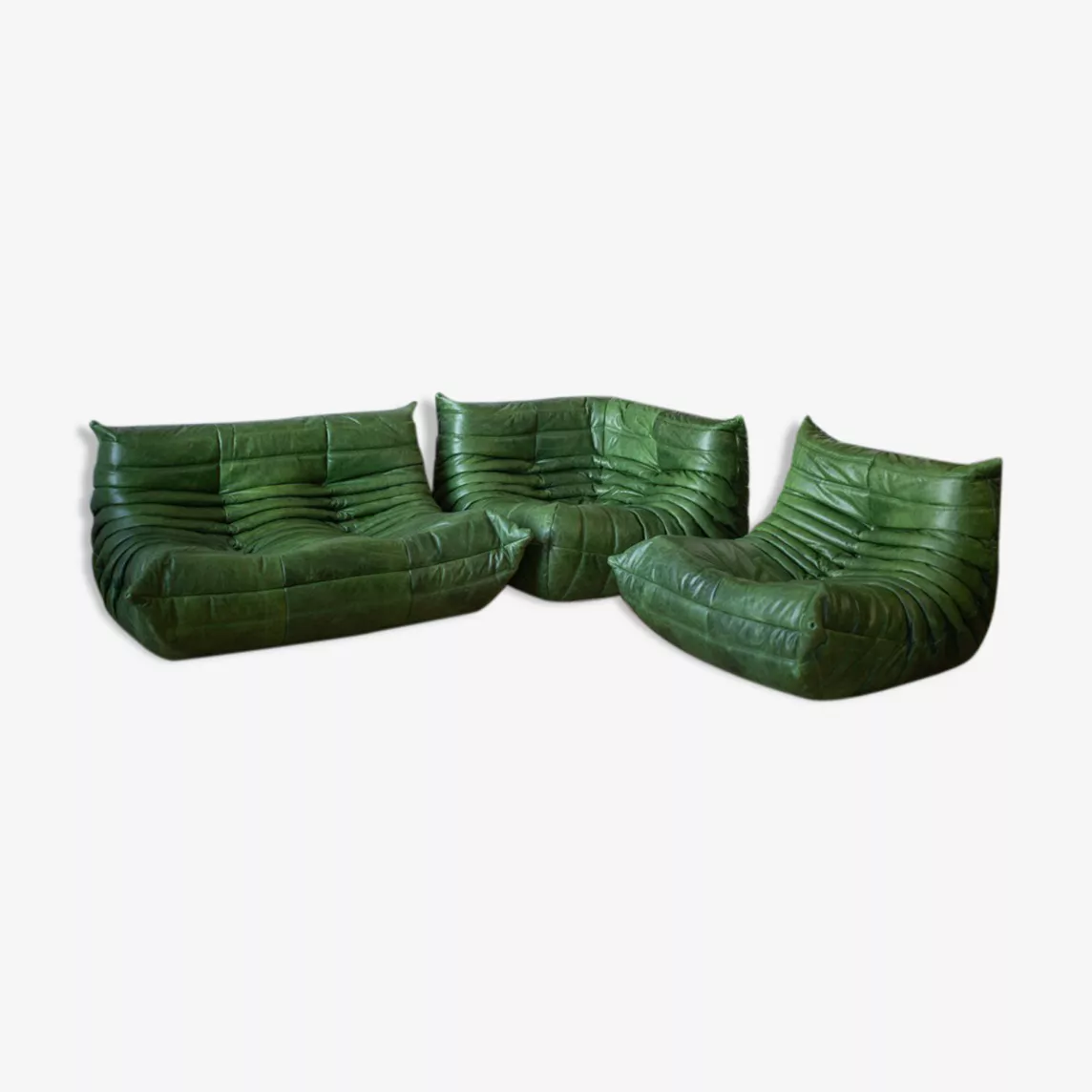 Togo Lounge Set 3-pc. Pull-Up Leather Green