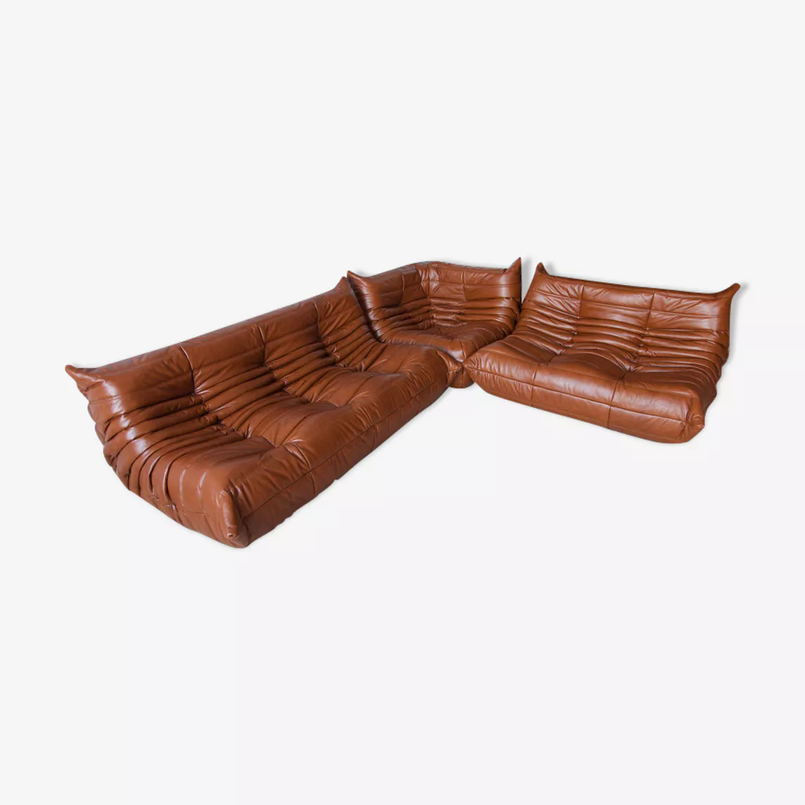 Togo Lounge Set 3-pc. High gloss leather whiskey brown