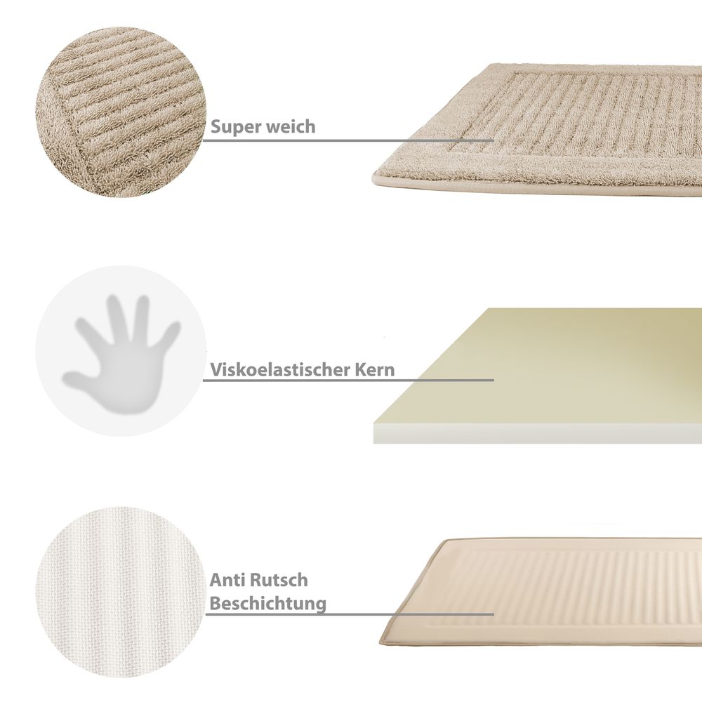 Viskoelastische Frottee Badematte Beige Öko-Tex Standard