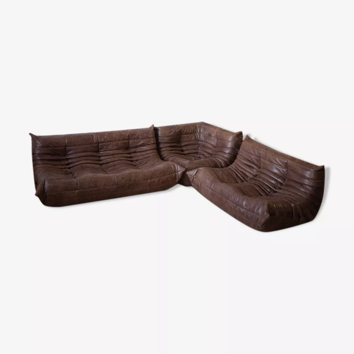 Togo Lounge Set 3-pc. Pull-Up Leather Walnut Brown