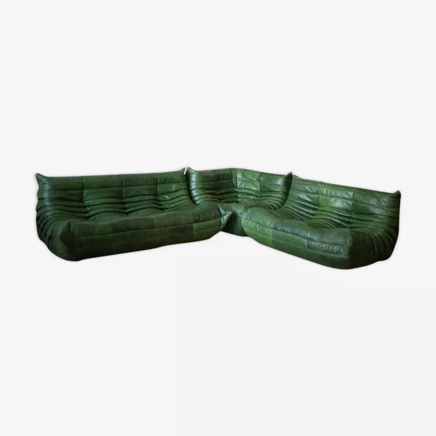Togo Lounge Set 3 pezzi Pelle Pull-Up Verde