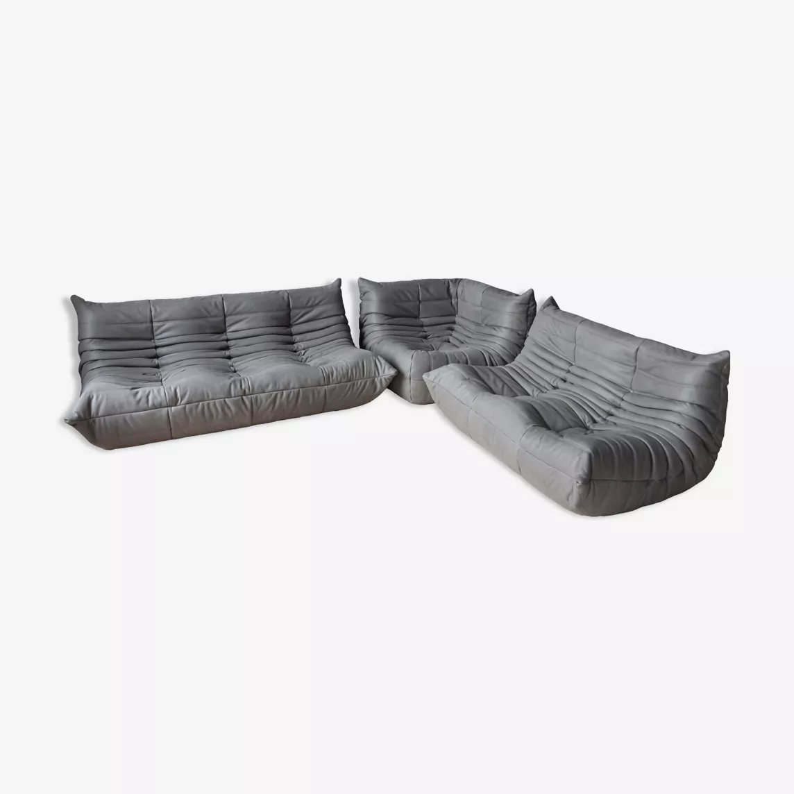 Togo Lounge Set 3-pc. Madras Leather Ash Grey