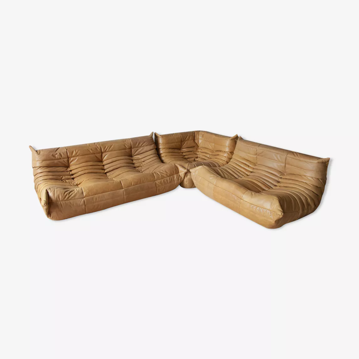 Togo Lounge Set 3-pc. Pull-Up Leather Camel Brown