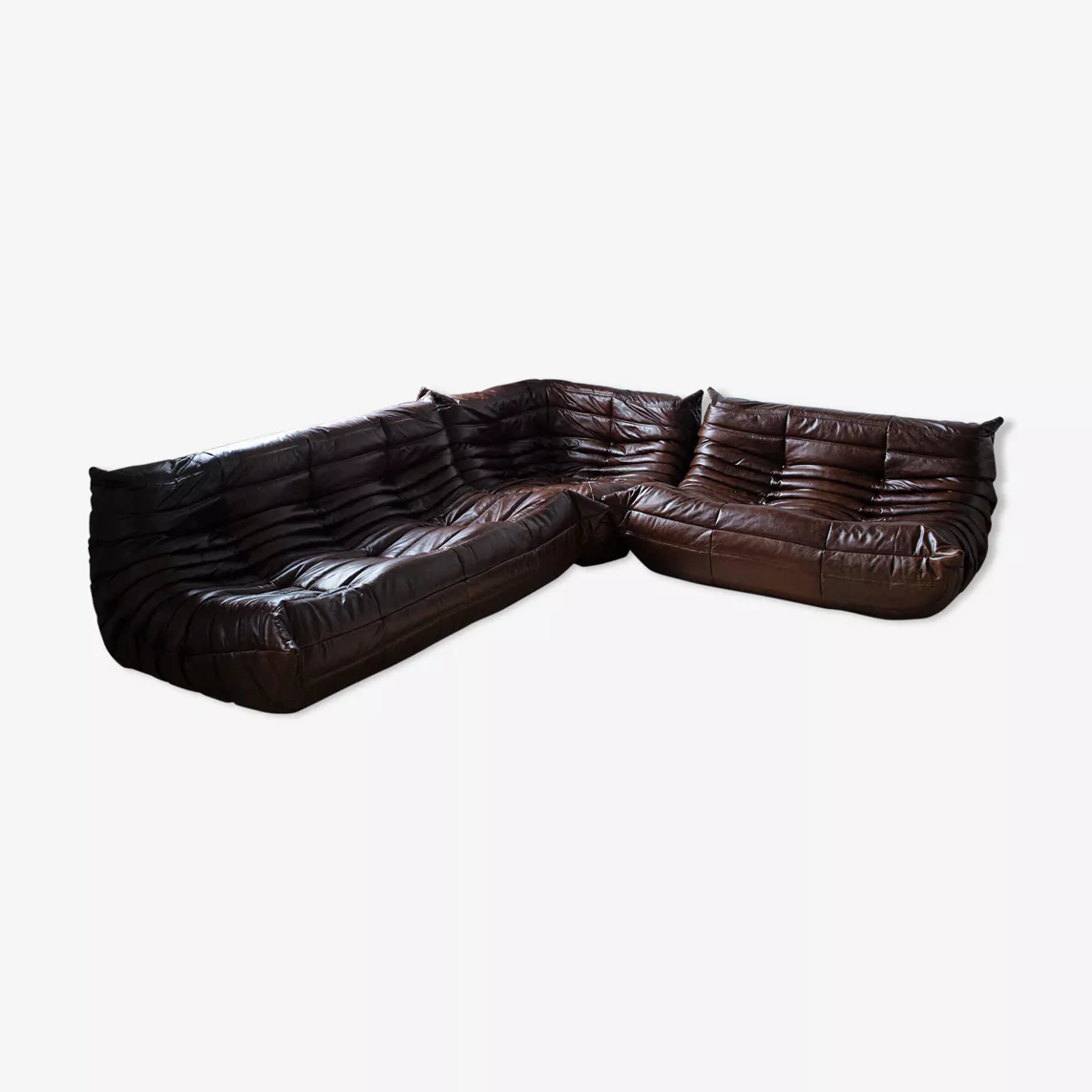 Togo Lounge Set 3-pc. High-gloss leather Dark brown