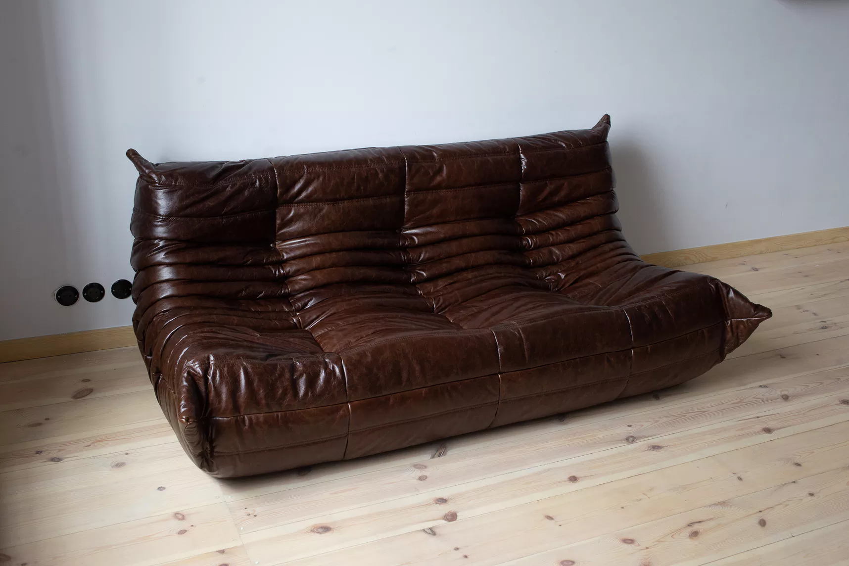 Togo Lounge Set 3-pc. High-gloss leather Dark brown