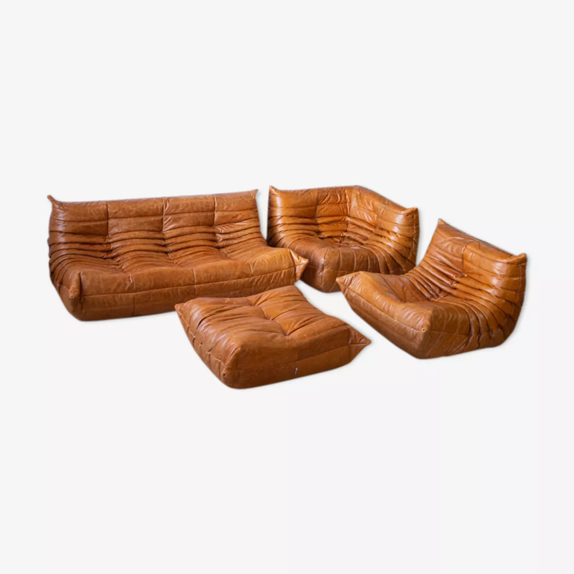 Togo Lounge Set 4-piece Pull-Up Leather Pine Brown