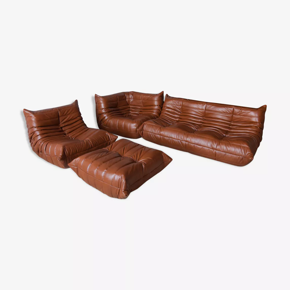 Togo Lounge Set 4 pezzi pelle lucida marrone whisky