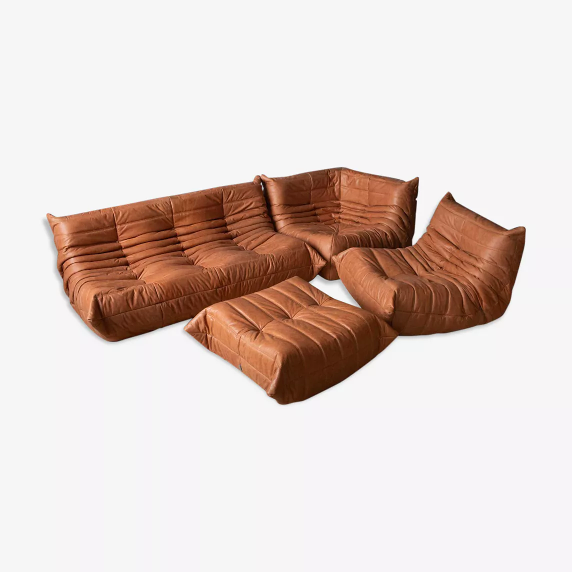 Togo Lounge Set 4-piece Pull-Up Leather Peach Brown