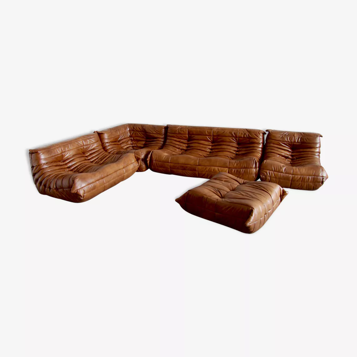 Set Lounge Togo 5 pezzi Pelle lucida Marrone antico