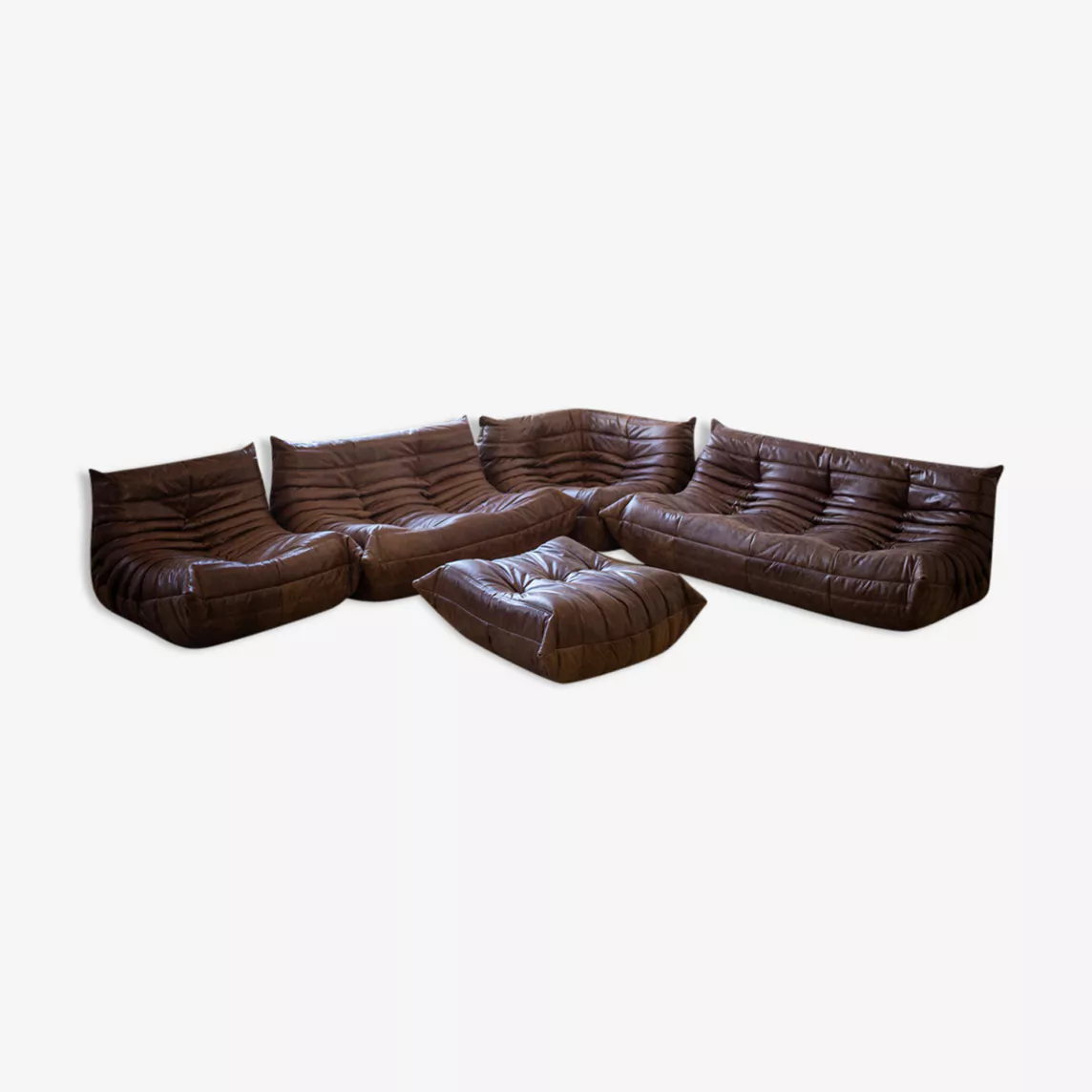 Togo Lounge Set 5-piece Pull-Up Leather Walnut Brown