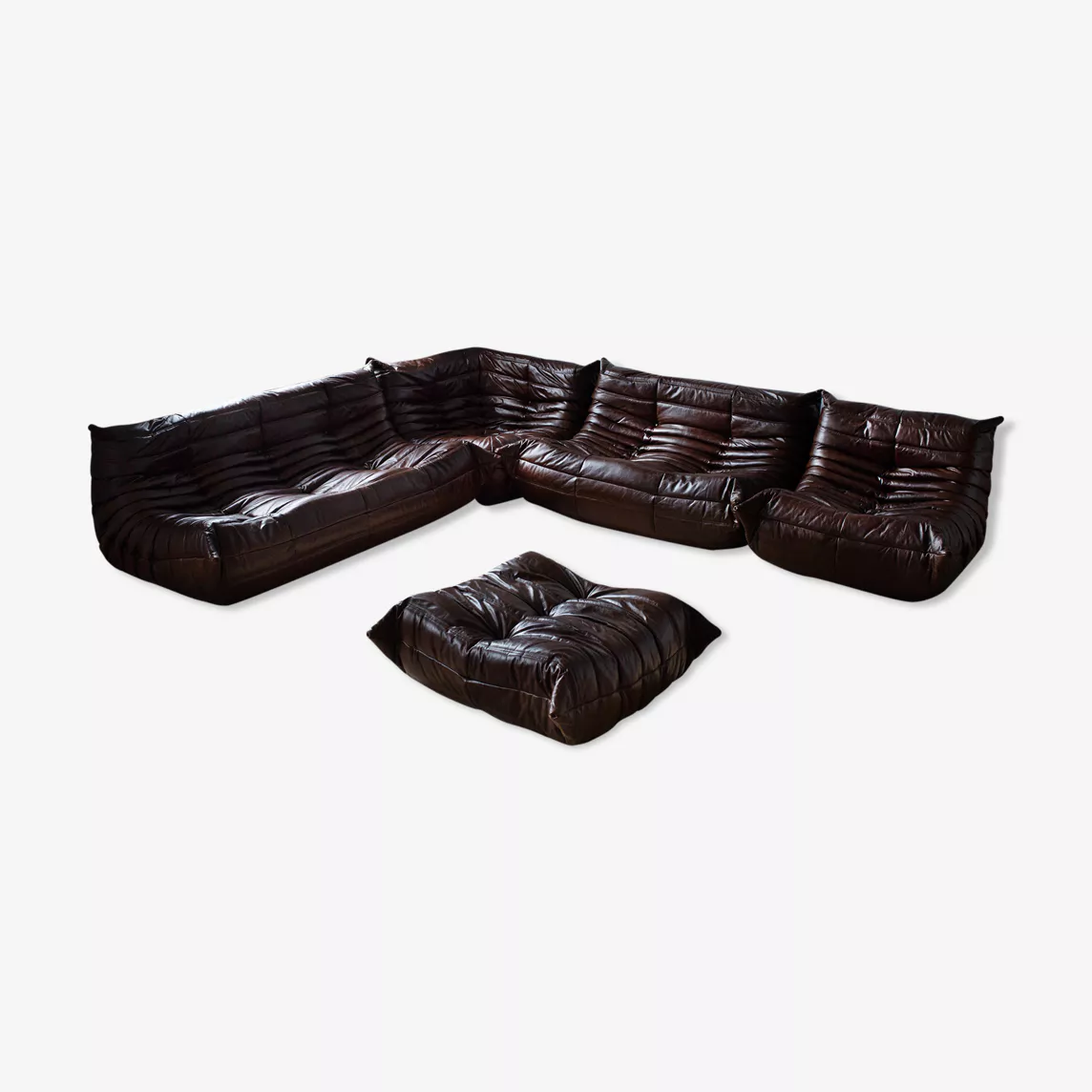 Togo Set Lounge 5 pezzi pelle lucida marrone scuro