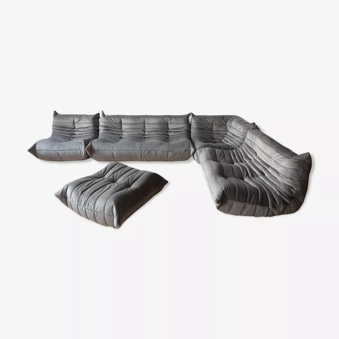 Togo Lounge Set 5-piece Velvet Silver Grey