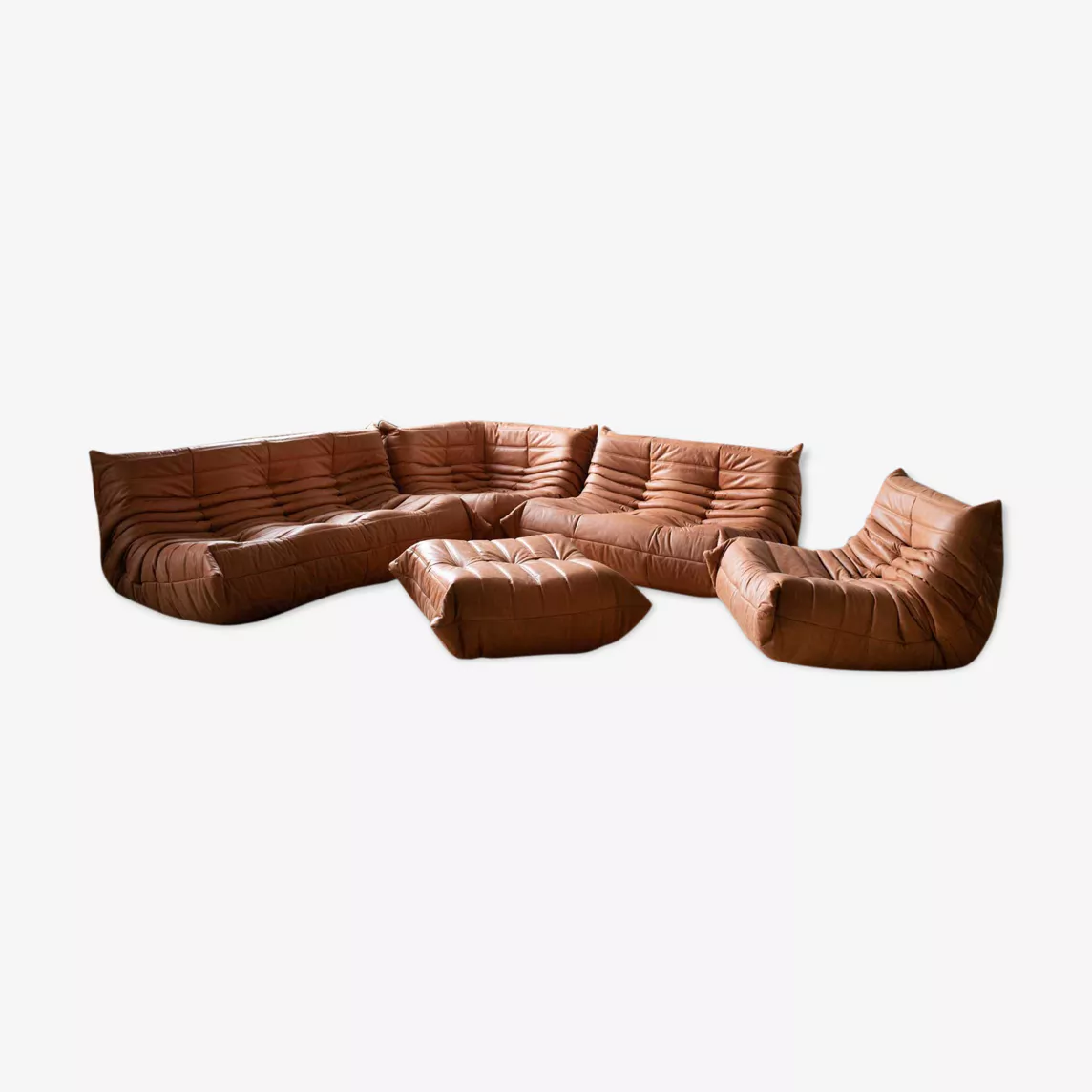 Togo Lounge Set 5-piece Pull-Up Leather Peach Brown