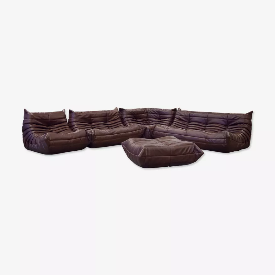 Togo Lounge Set 5-pc. Pull-up Leather Chocolate Brown