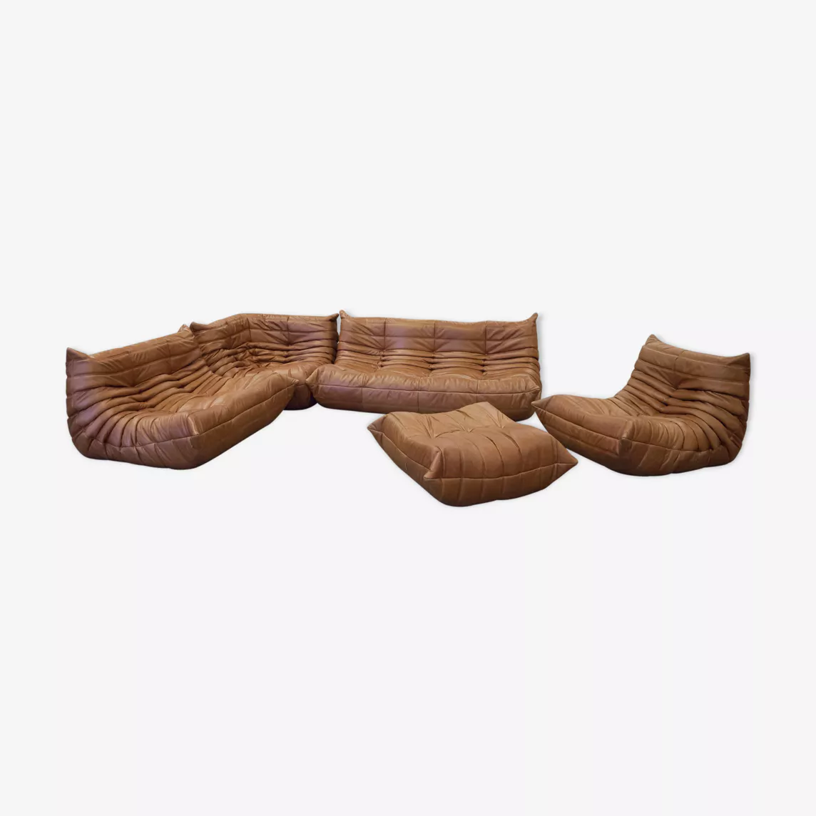 Togo Lounge Set 5-pc. Pull-Up Leather Tobacco Brown