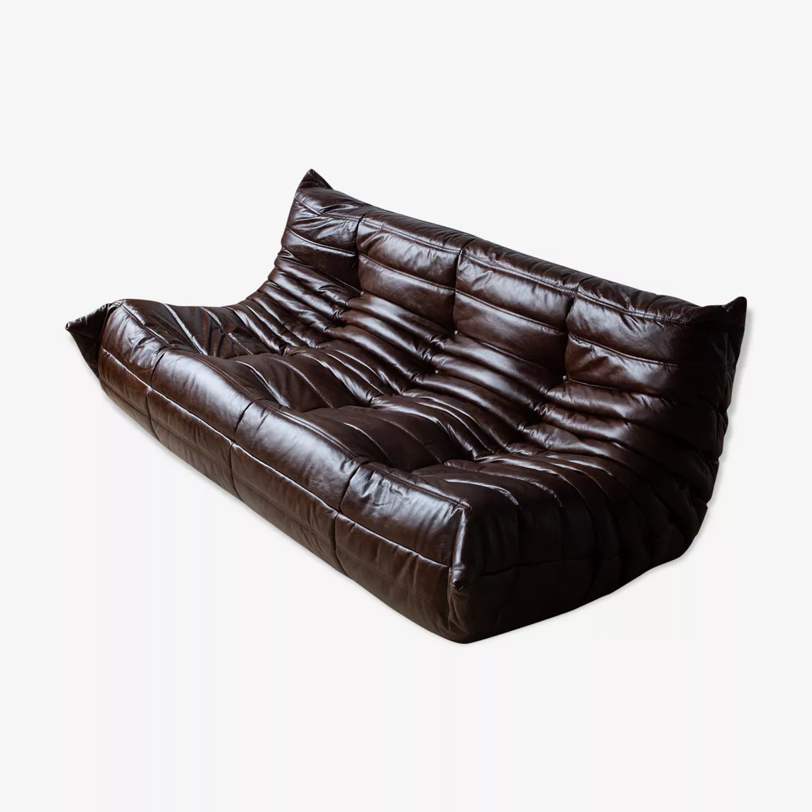 Togo Sofa 3-seater High-gloss leather Dark brown
