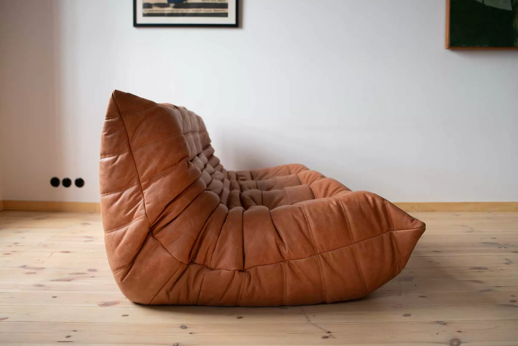 Togo Sofa 3-Seater Pull-Up Leather Peach Brown
