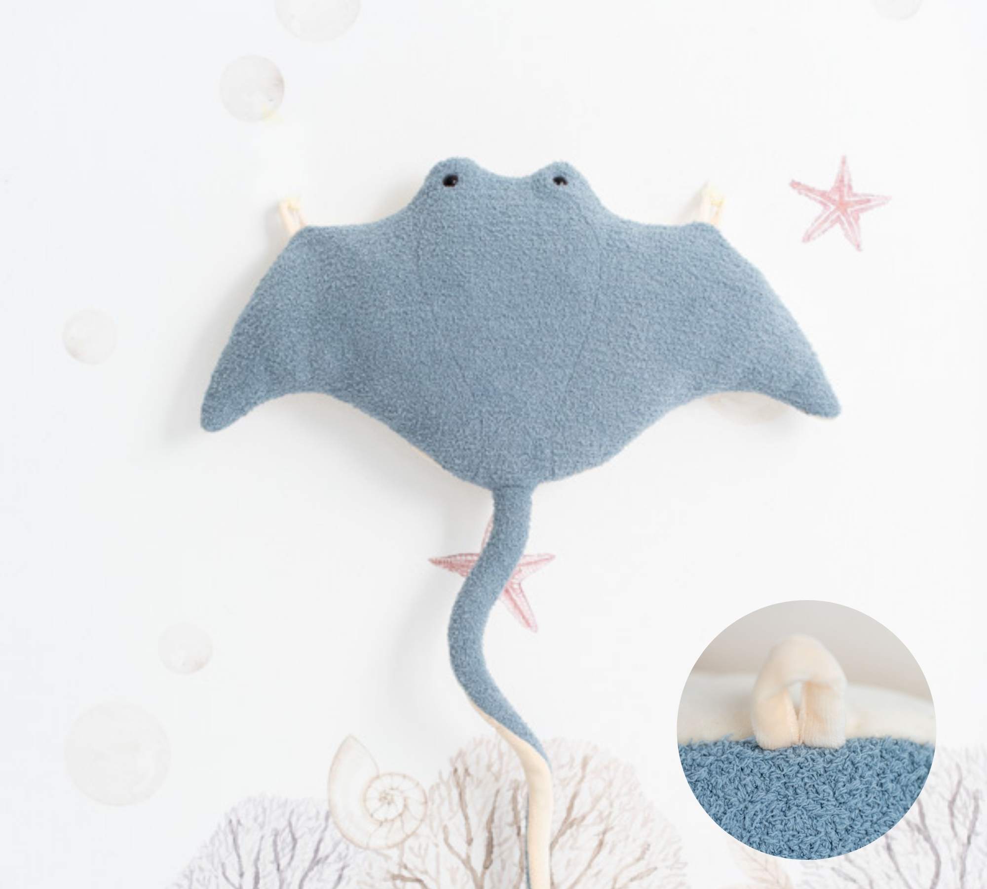 2x Mini Octopus & Manta Ray Plush toy Cotton Blue