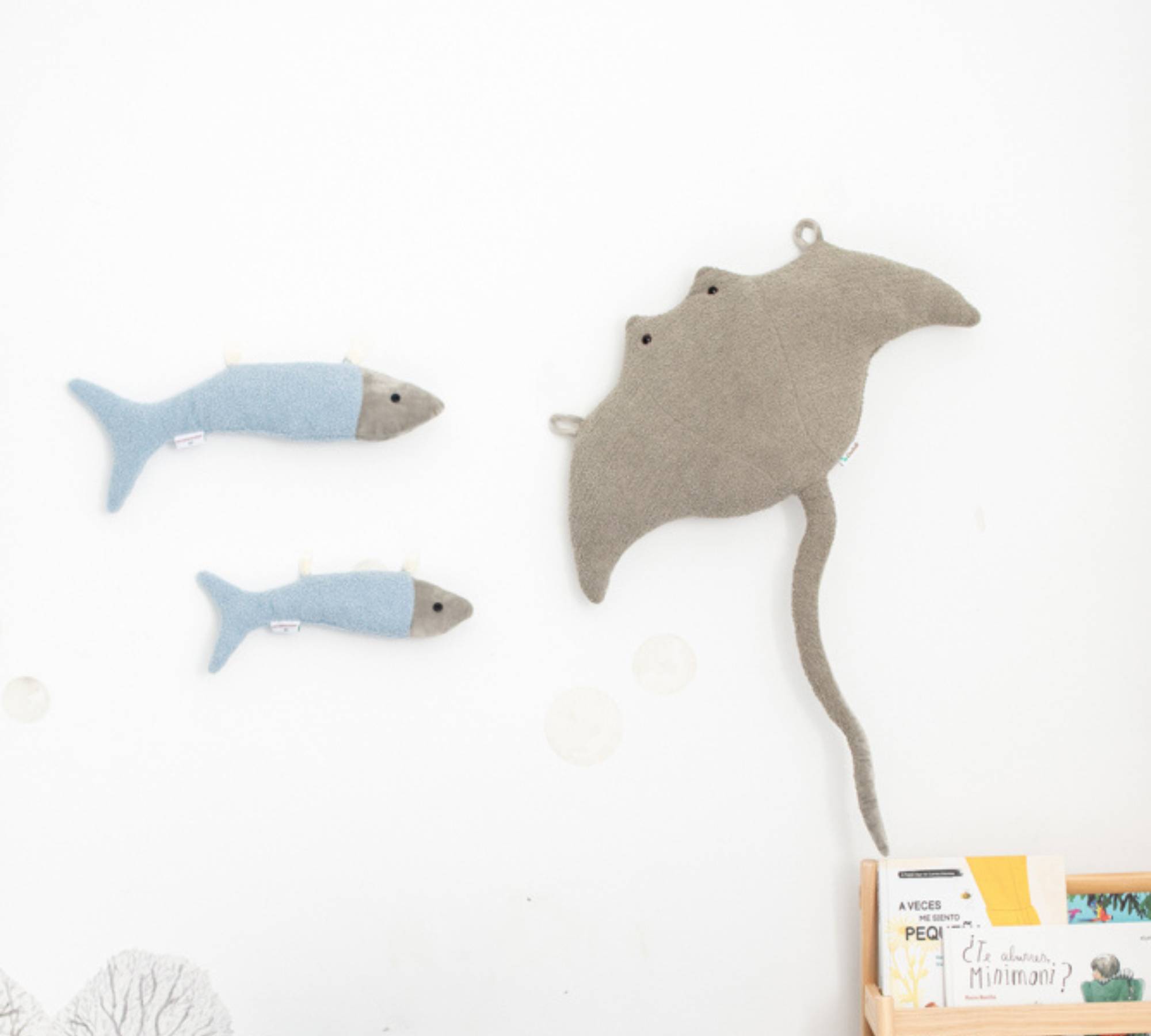 2x Fish & Manta ray Plush toy Cotton Blue Grey