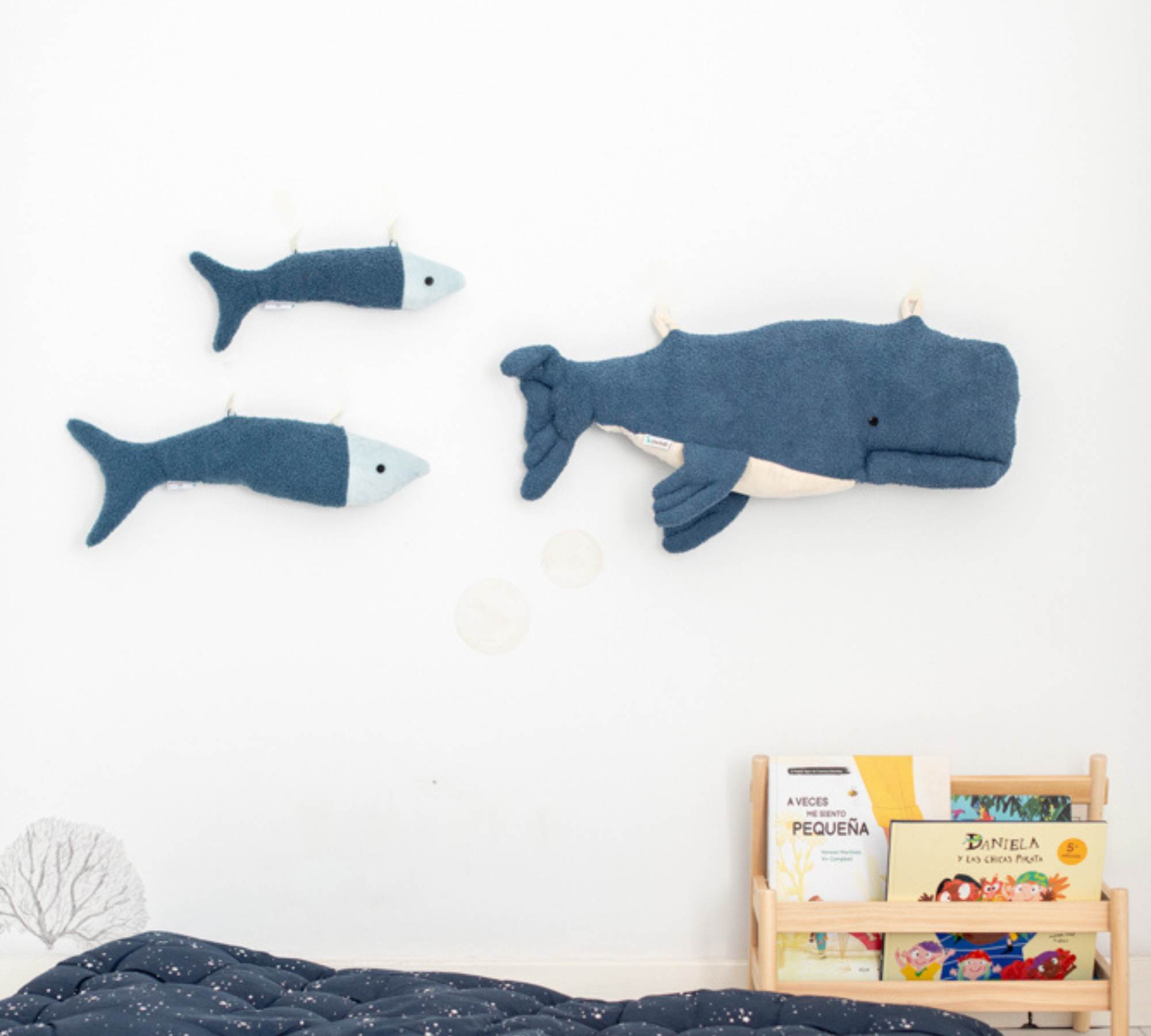 2x Fish & Beluga Whale Plush toy Cotton Blue