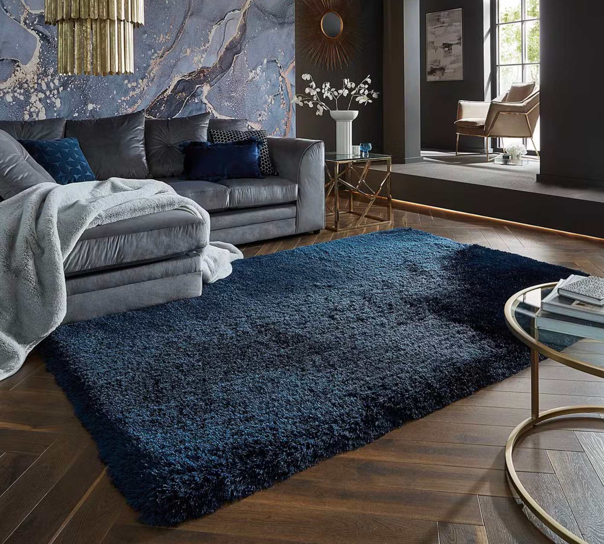 Pearl Carpet Synthetic Fiber Blue 120 x 170 cm