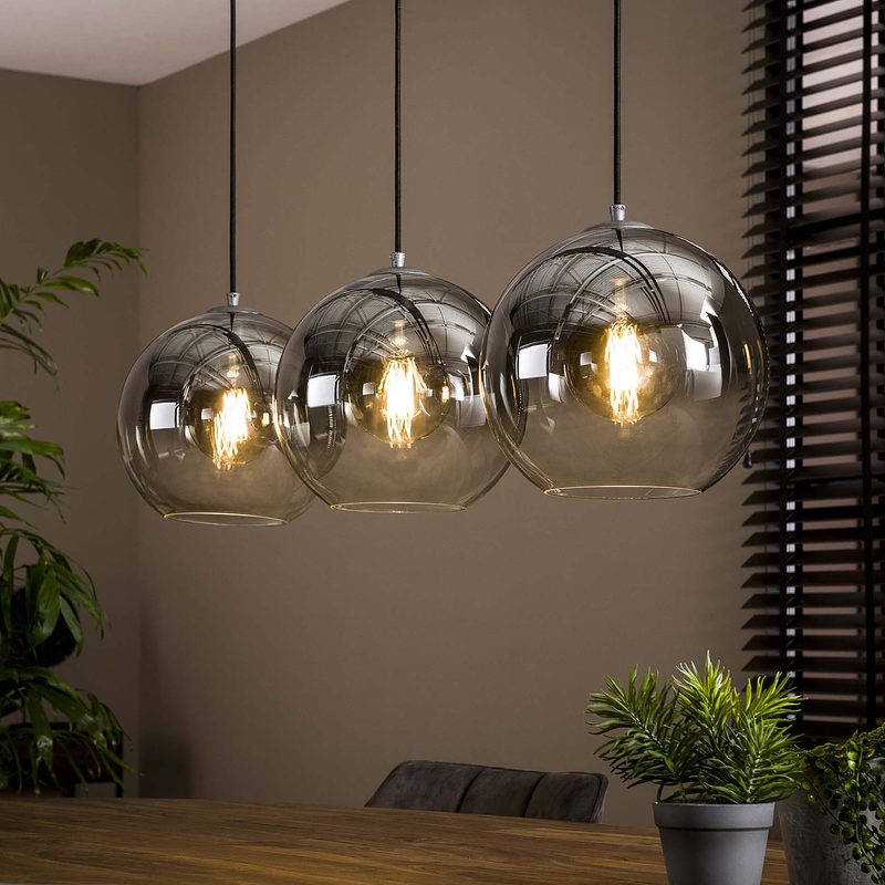 Bubble Shaded 3 Pendelleuchte Rauchglas Silber