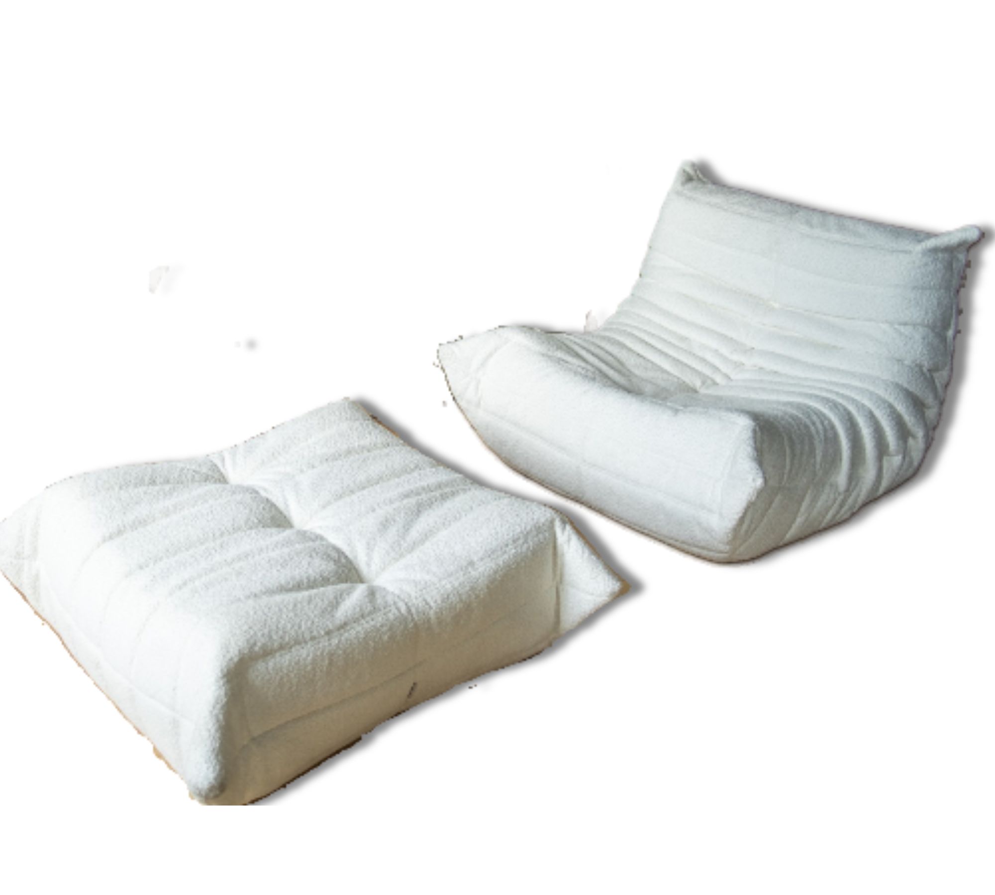 Togo Armchair and Ottoman Set Bouclé White