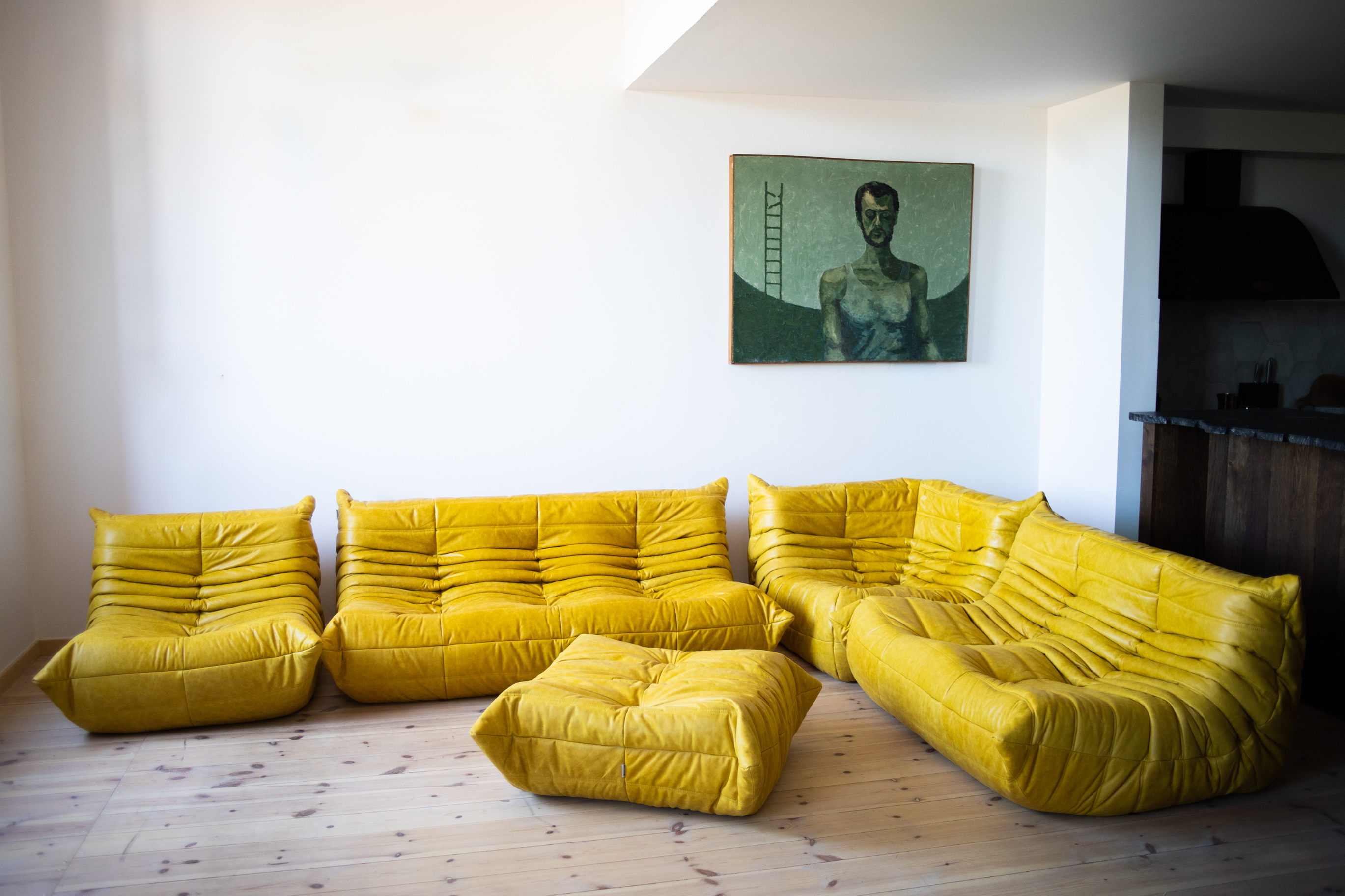 Togo Lounge Set 5-piece Pull-Up Leather Yellow