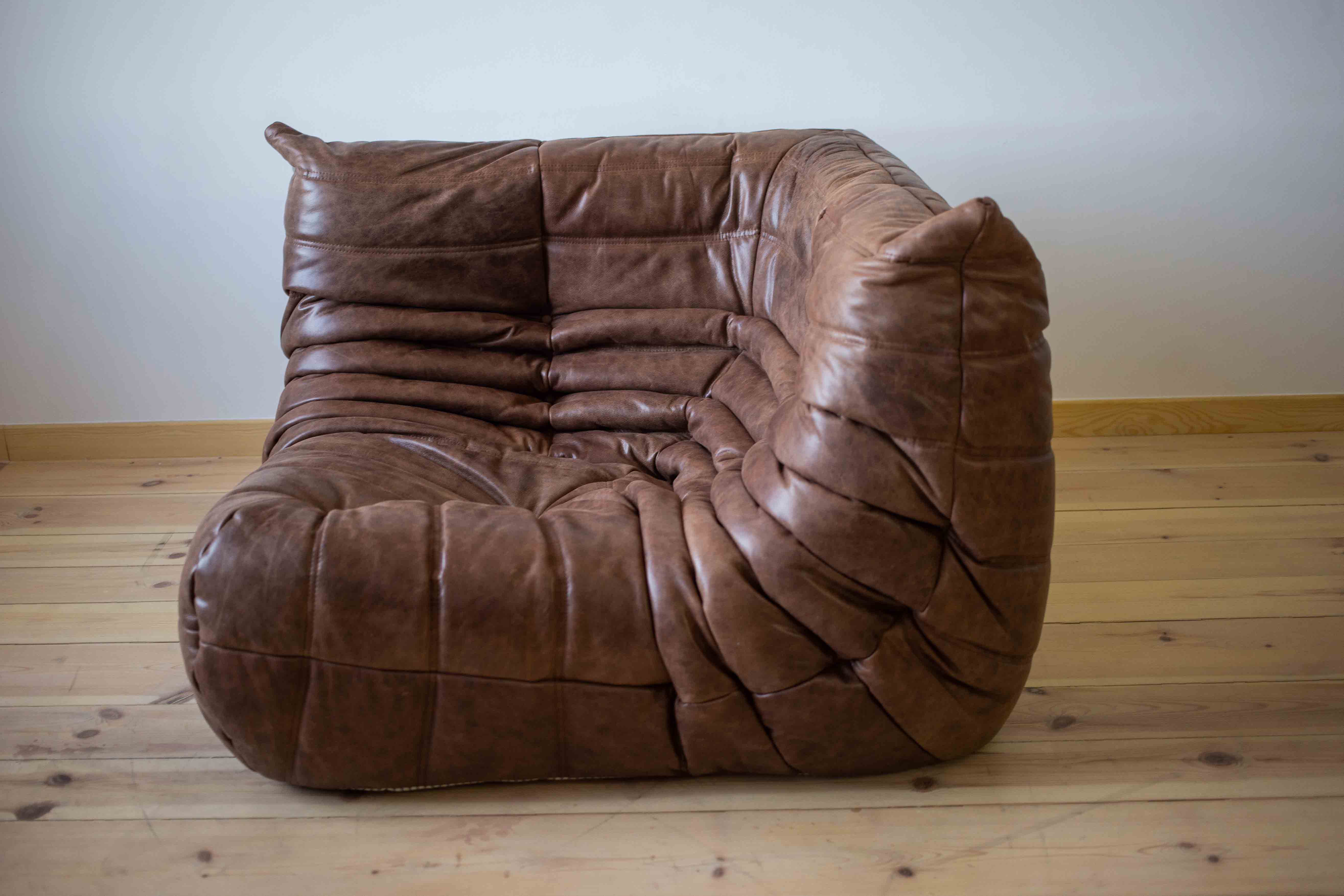 Togo Lounge Set 5-tlg. Pull-Up-Leder Walnussbraun