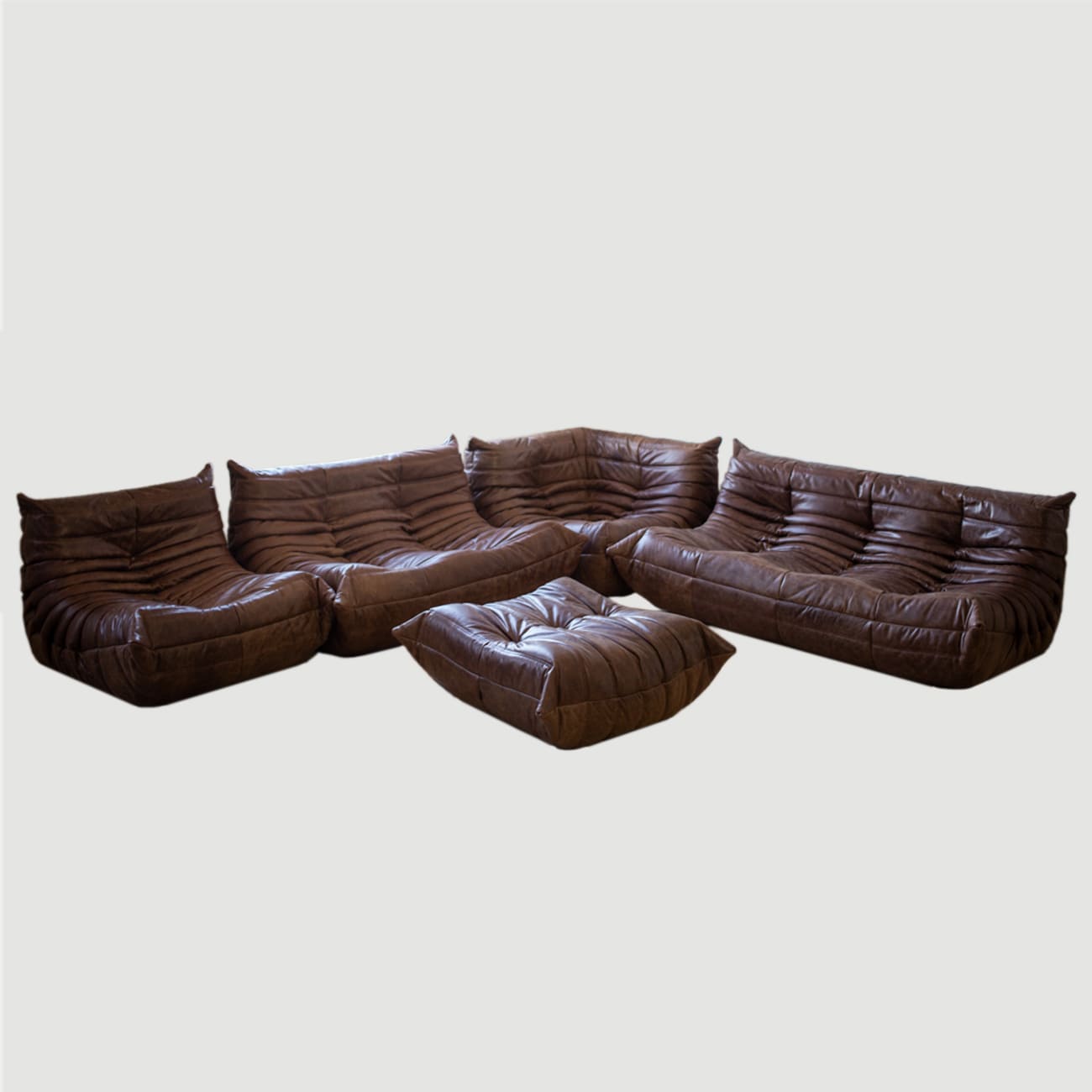 Togo Lounge Set 5-tlg. Pull-Up-Leder Walnussbraun