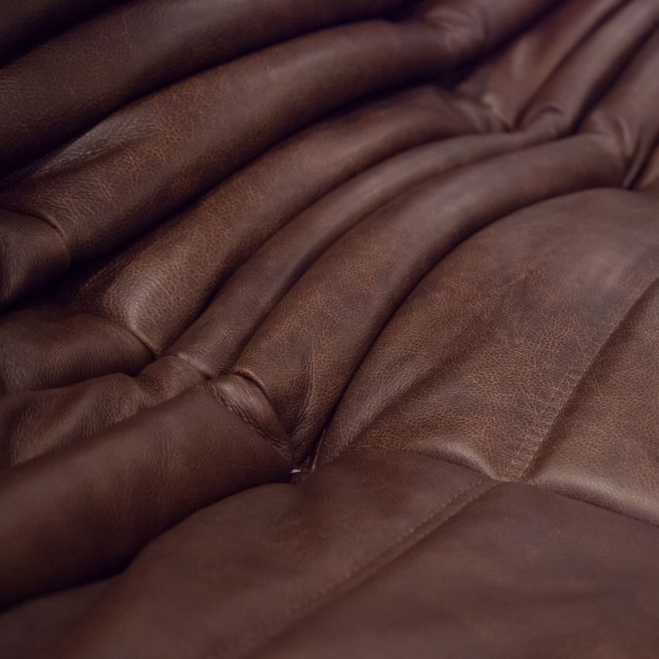 Togo Armchair and Ottoman Set Pull-Up Leather Chocolate Brown