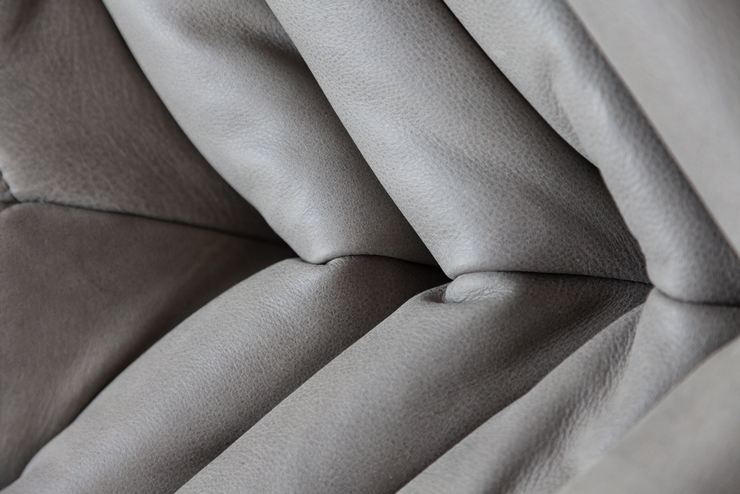 Togo Ottoman Madras Leather Ash Grey
