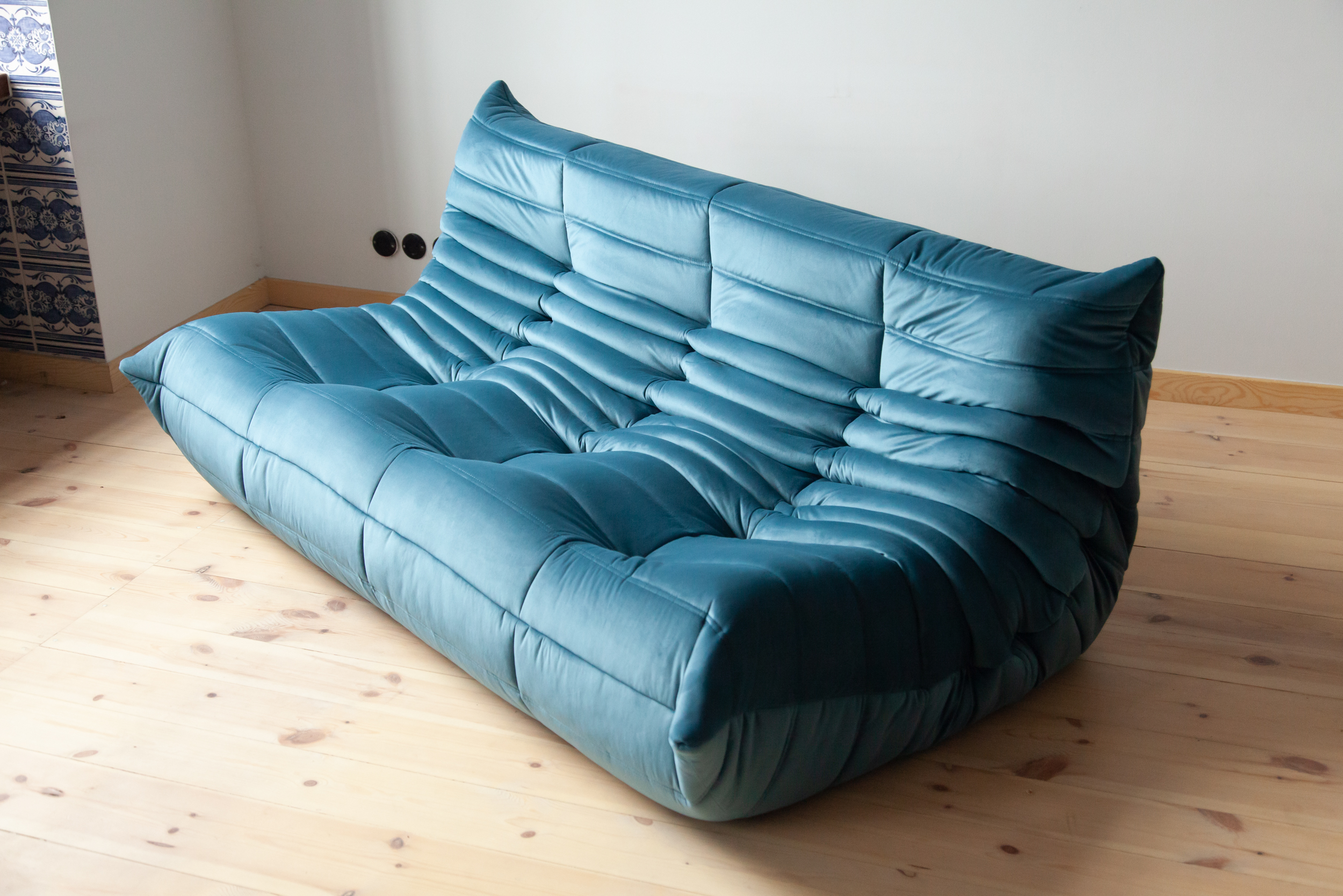 Togo Sofa 3-seater velvet sea blue