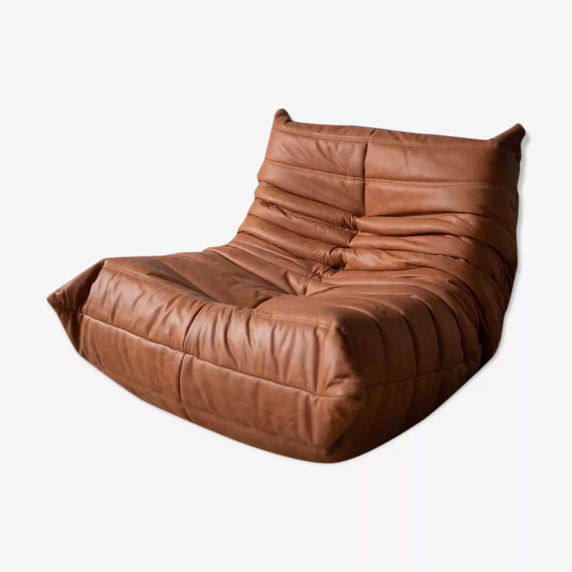 Togo Sessel Pull-Up-Leder Pfirsichbraun + Tabakbraun