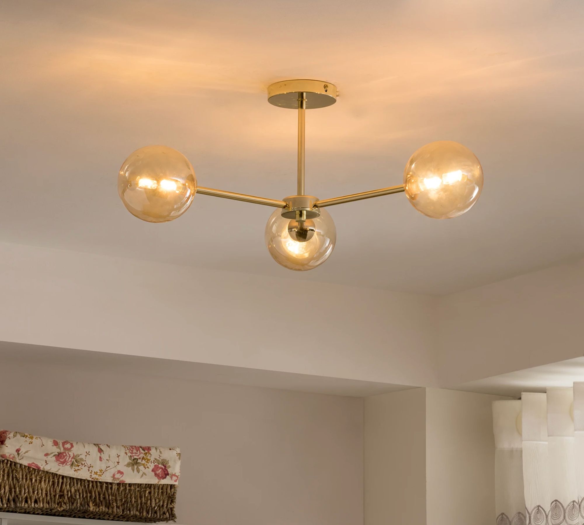 3-light ceiling lamp iron gold