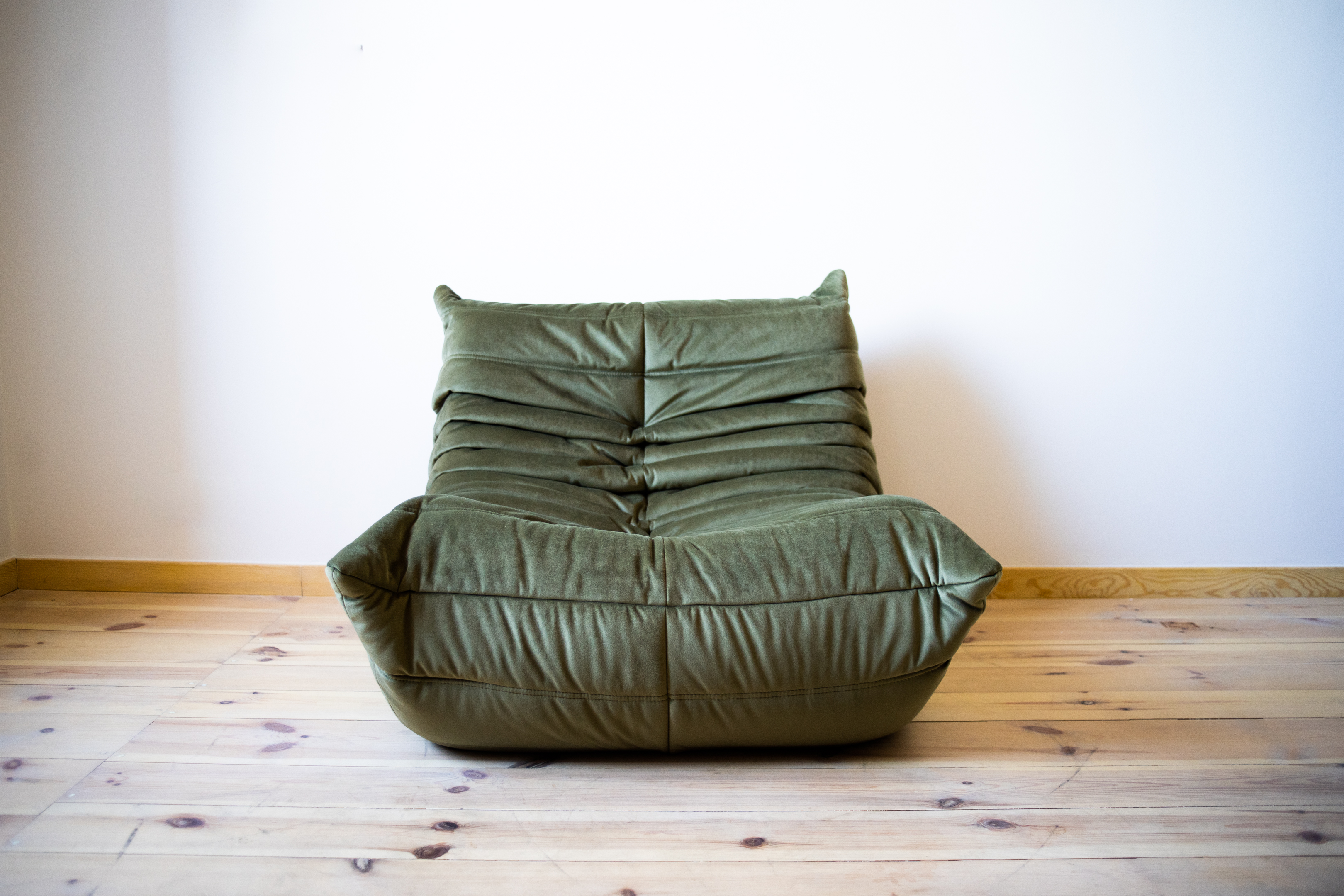 Togo Armchair and Ottoman Set Velvet Khaki Green