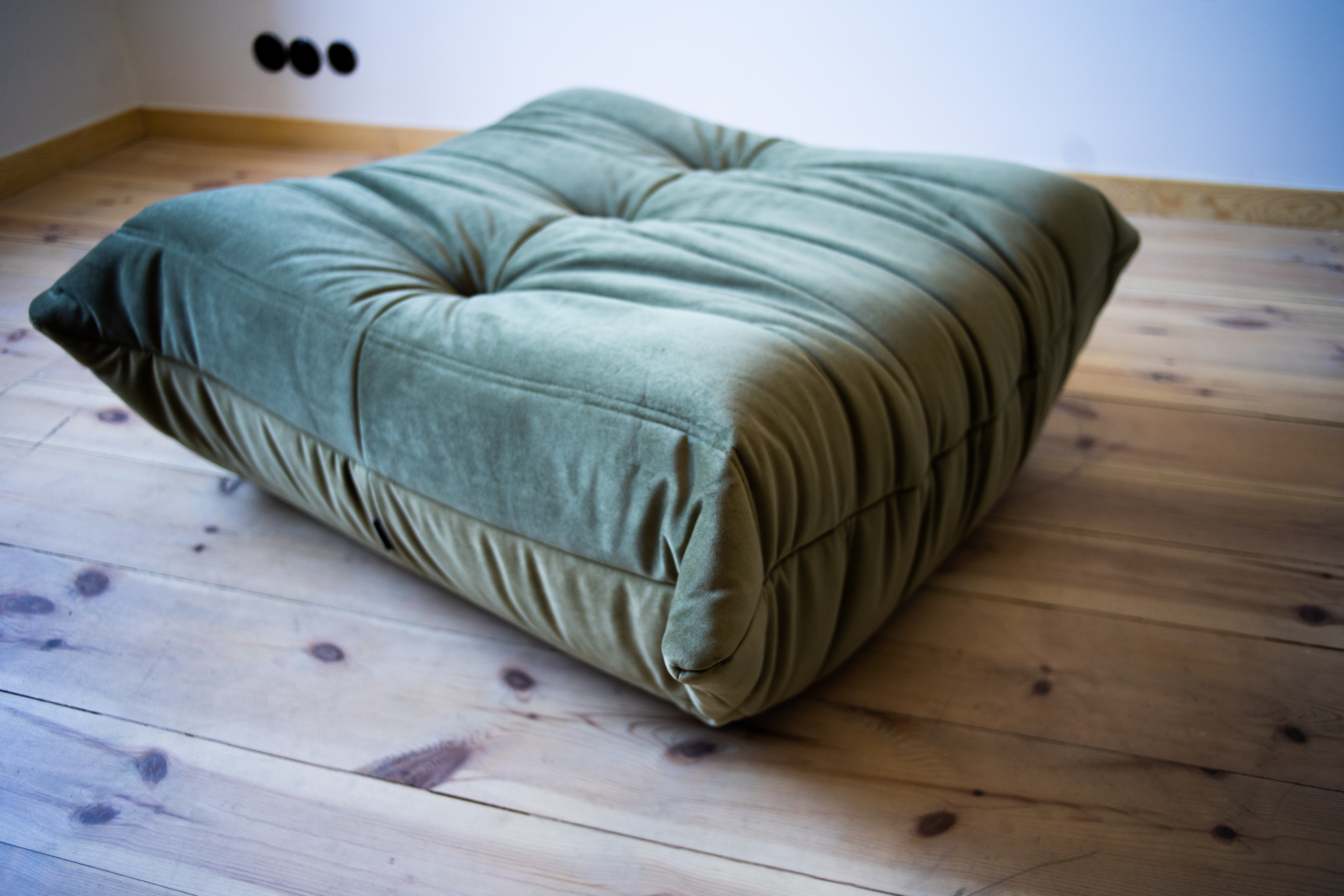 Togo Armchair and Ottoman Set Velvet Khaki Green