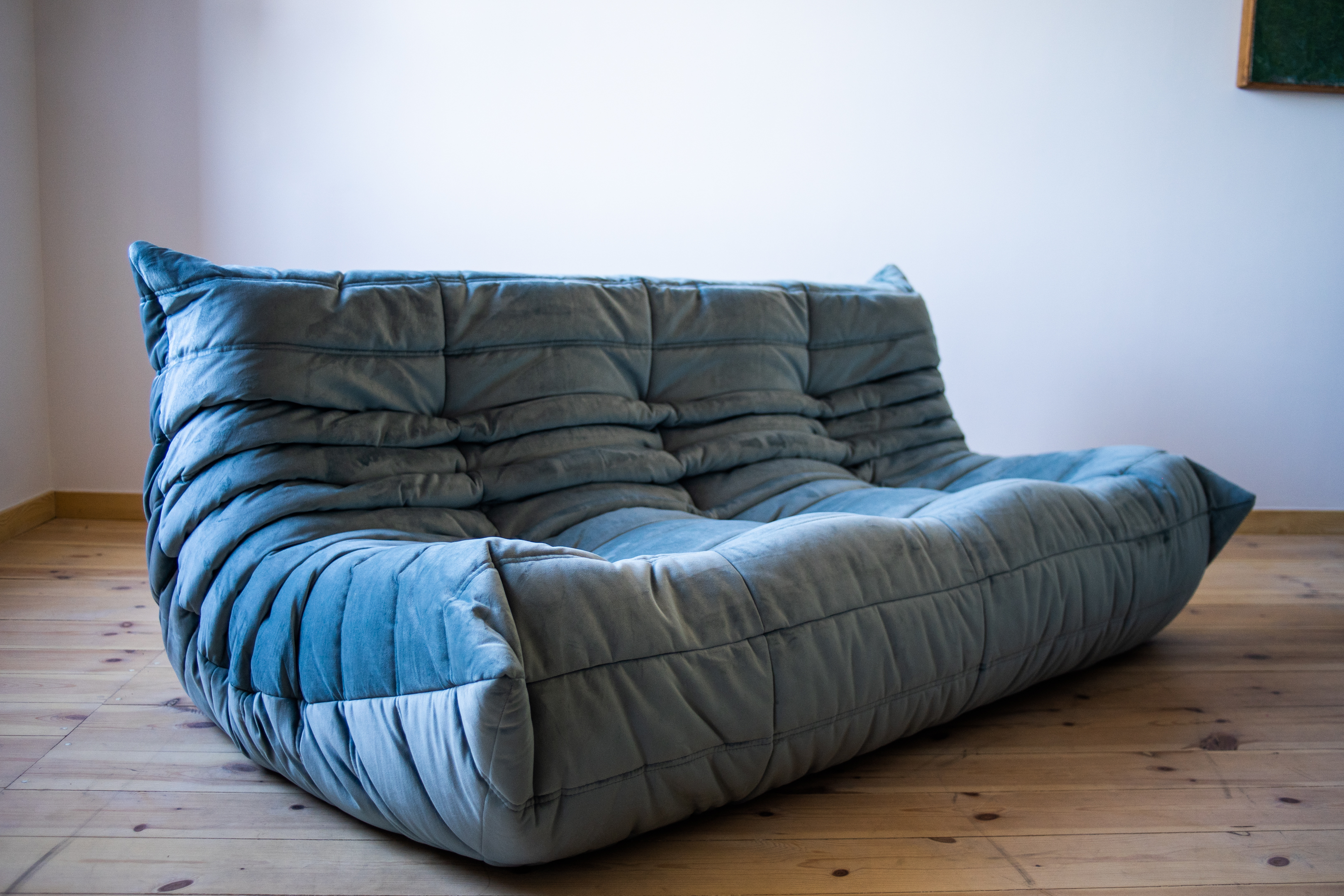 Togo Sofa 3-seater Velvet Azure Blue