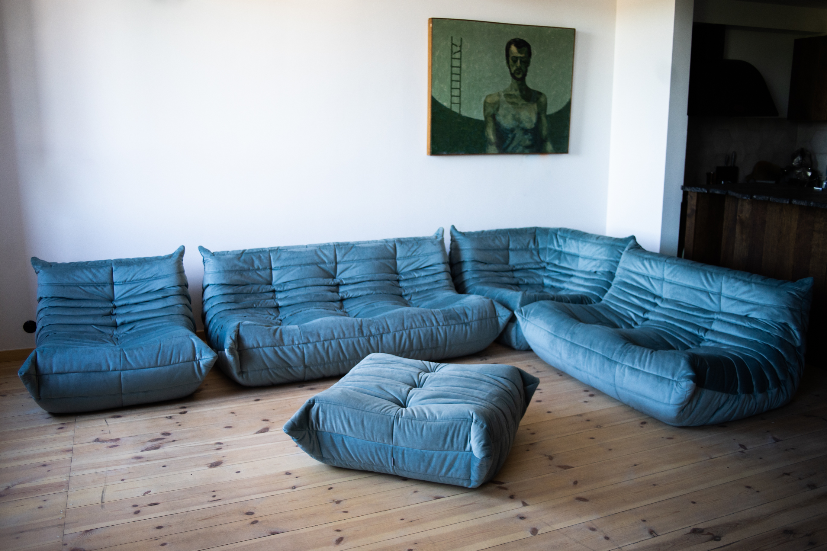 Togo Lounge Set 5-pc. Velvet Azure Blue