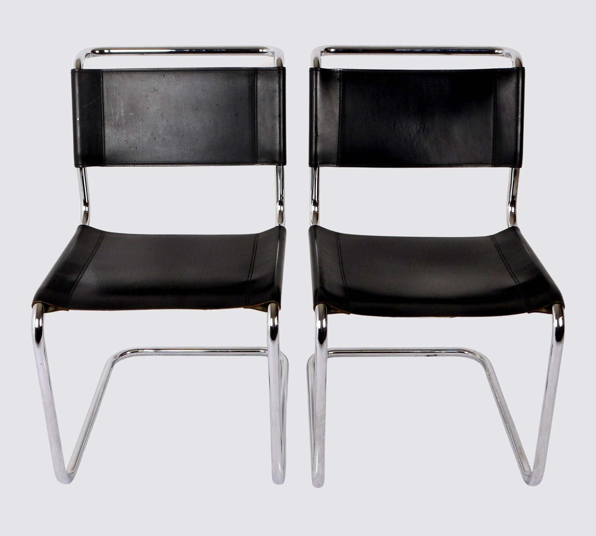 2x Thonet Freischwinger S 33 Leder Schwarz